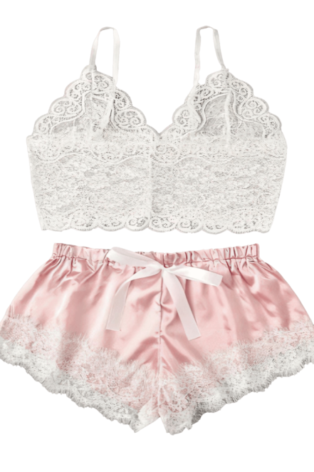 Sweet Innocence Lace and Satin Slumberwear Tops with Sexy Lacy Shorts by My Secret Drawer® mysecretdrawer.co