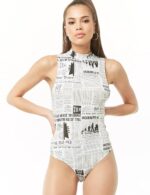 My Secret Drawer Newspaper Design Sleeveless Bodysuit