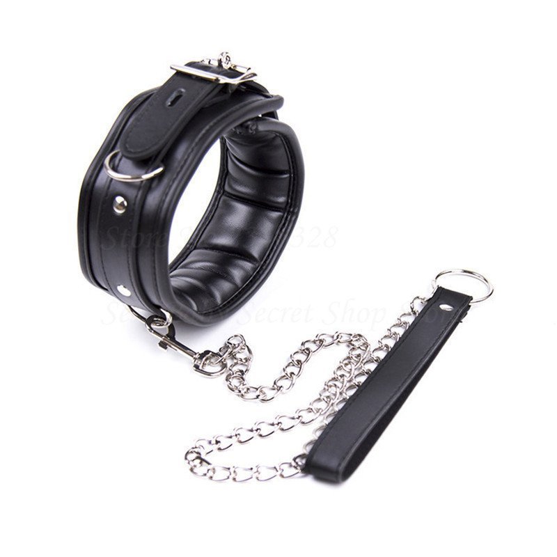 Restrain Faux Leather Black Collar and Leash