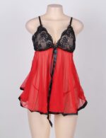 Lace, Satin and Sequin Trimmed Sheer Babydoll