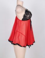 Lace, Satin and Sequin Trimmed Sheer Babydoll