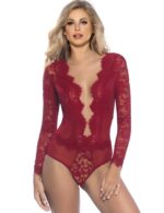 Eyelash Lace Open Chest Long Sleeved Teddy