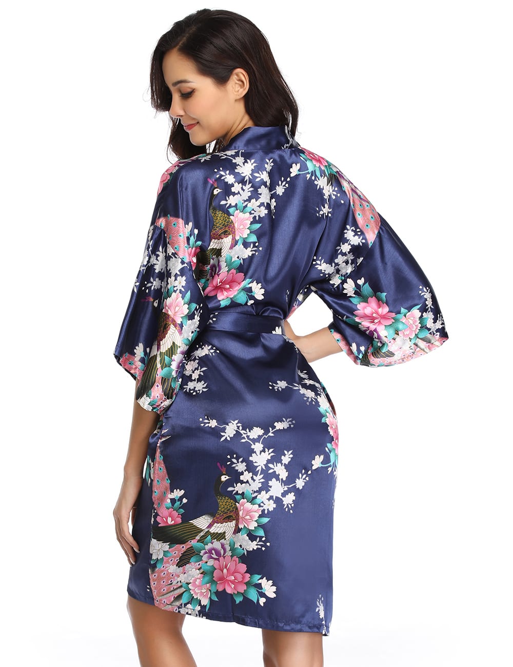 Flower And Bird Short Satin Kimono Wrap
