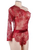 Lace Off-the-shoulder Long Sleeve Teddy