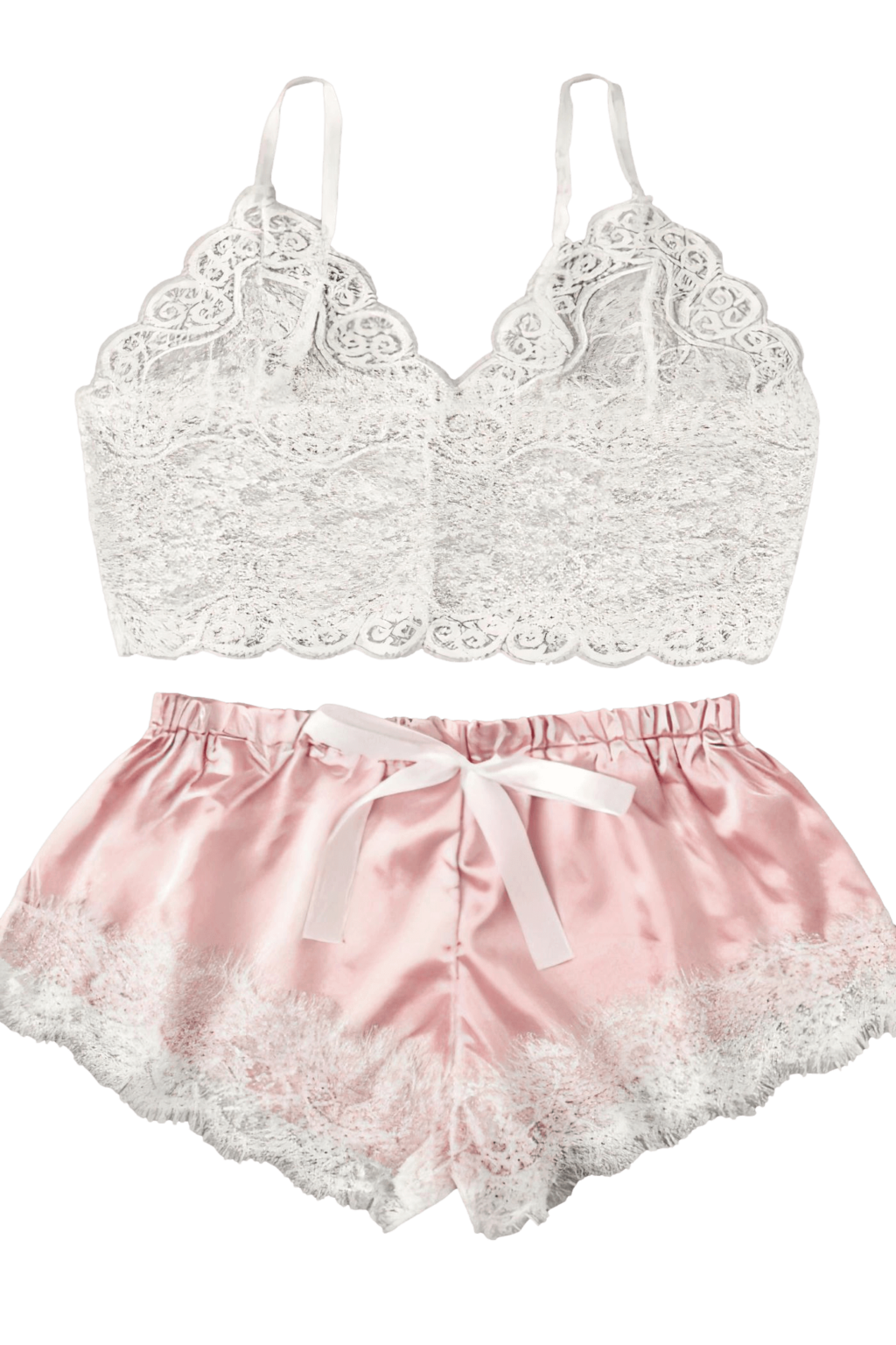 My Secret Drawer® Sweet Innocence Lace and Satin Slumberwear Tops with Sexy Lacy Shorts